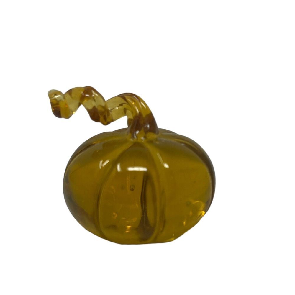 Art Glass Pumpkin Hand Blown With Ribbon Stem 1" - Picture 2 of 4